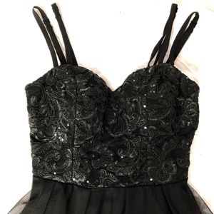 Black Sequin Flowy Prom Dress